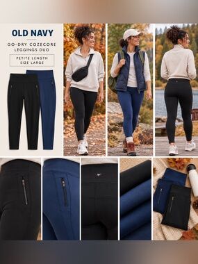 Old Navy Active Go-Dry Cozecore Leggings Duo in Black and Navy L Petite